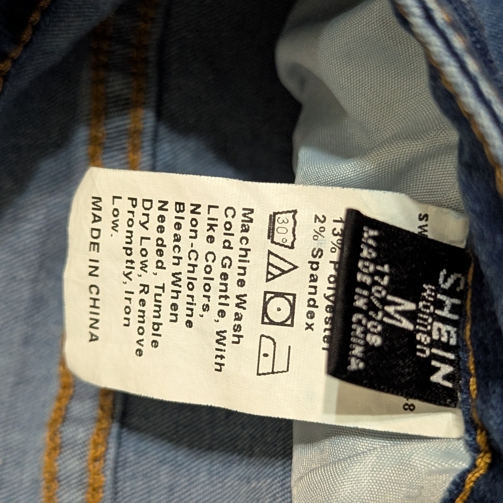 SHEIN Heart Rainbow Poxket Blue Wide Leg Jeans High Waist 26" Medium - Picture 4 of 6